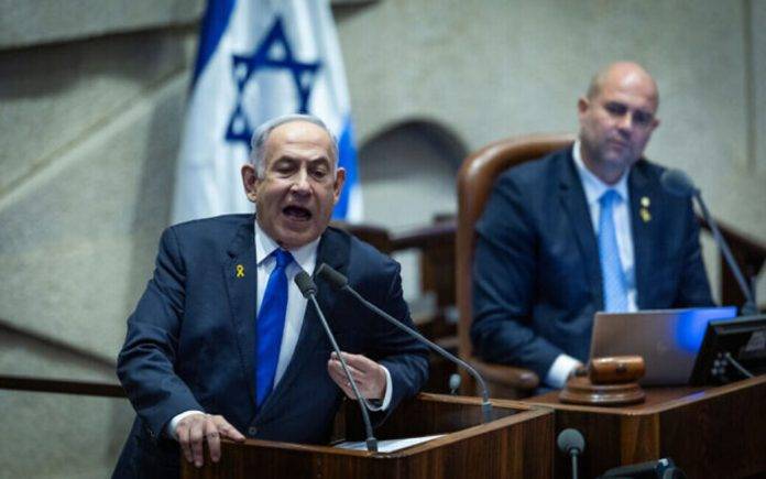 FOTOGRAFÍA. JERUSALÉN (ISRAEL), 27 DE MAYO DE 2024. La Tribuna del Knesset (Parlamento del Estado de Israel) ha registrado este lunes, por la tarde, El primer ministro de Israel y comandante jefe de las Fuerzas de Defensa de Israel (FDI) actualmente en el frente contra el terrorismo yihadista en Gaza, Benjamín Netanyahu (Bibi), durante una intervención en la sesión de control parlamentaria. AJN