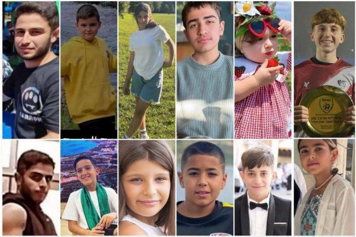 FOTOGRAFÍA. MAJDAL SHAMS (ISRAEL), 27 DE JULIO DE 2024. El jefe del Estado Mayor del Ejército, Herzi Halevi, visita el campo de fútbol en el que ayer se produjo un ataque atribuido al grupo terrorista islamista chií libanés Hezbolá que mató a "10 niños y adolescentes" y dejó malheridos a otros al menos "35 niños" en la ciudad drusa de Majdal Shams, en los Altos del Golán, Israel. Los nombres de los asesinados ayer en la masacre perpetrada por parte del grupo terrorista islamista chií libanés Hezbolá en Majdal Shams (Israel): "1. El difunto Fajr Leith Abu Saleh - 16 años; 2. El difunto Amir Rabia Abu Saleh - 16 años; 3. El difunto Hazem Akram Abu Saleh - 15 años; 4. El difunto John Vide Ibrahim - 13 años; 5. Izil Nashat Ayoub, el difunto - 12 años; 6. El difunto Finis Adham Safdi - 12 años; 7. El difunto Yazen Naif Abu Saleh - 12 años; 8. El difunto Alma Ayman Fakhr a-Din, 11 años; 9. El difunto Naji Taher Halabi - 11 años; 10. El difunto Millar Madad a-Sha'ar, 10 años". Fuerzas de Defensa de Israel (FDI)/Lasvocesdelpueblo (Ñ Pueblo) 